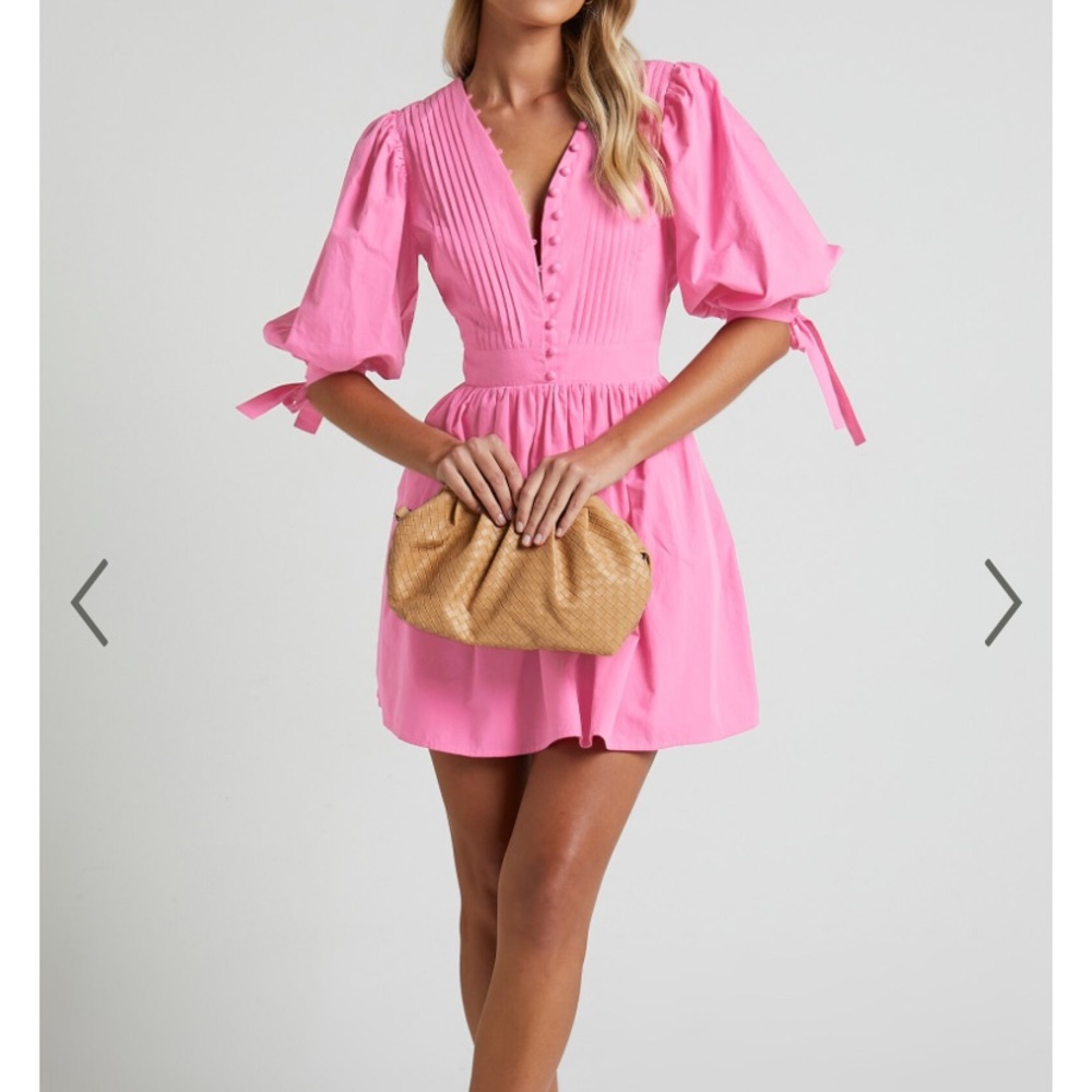 Showpo Zandra puff sleeve poplin dress in ice pink size 4